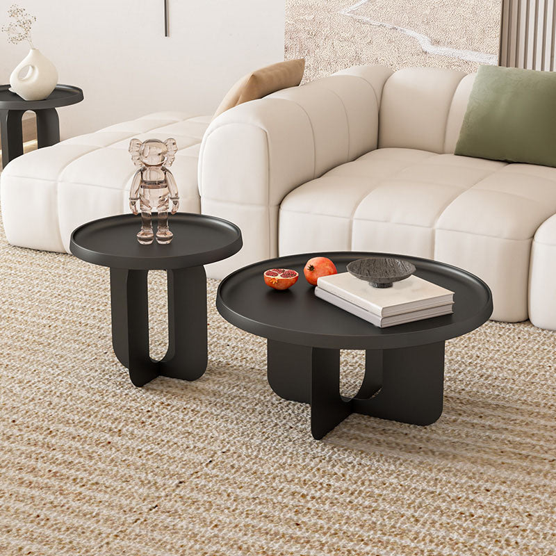 Modern Pedestal Round Coffee Table Set Tray Top Cocktail Table