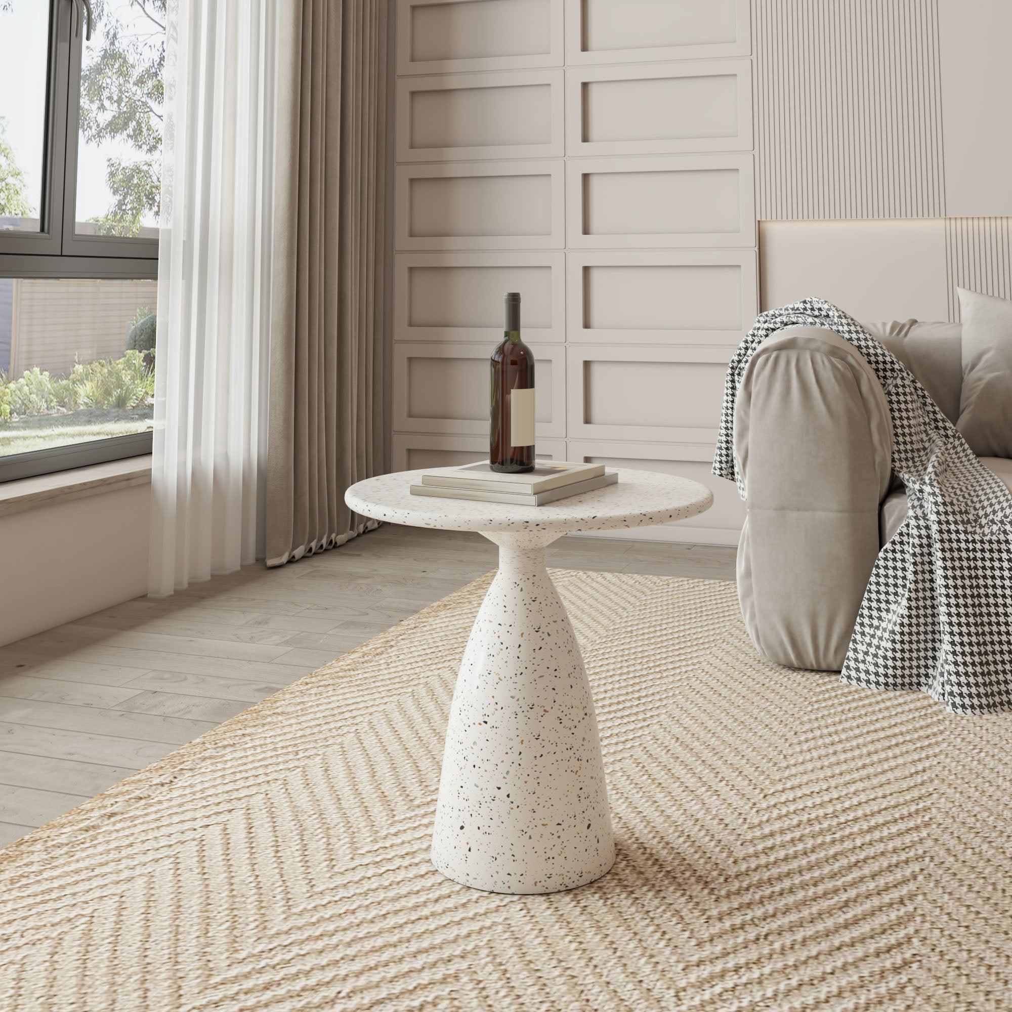 Round White Metal Coffee Table Modern Cocktail Table for Living Room