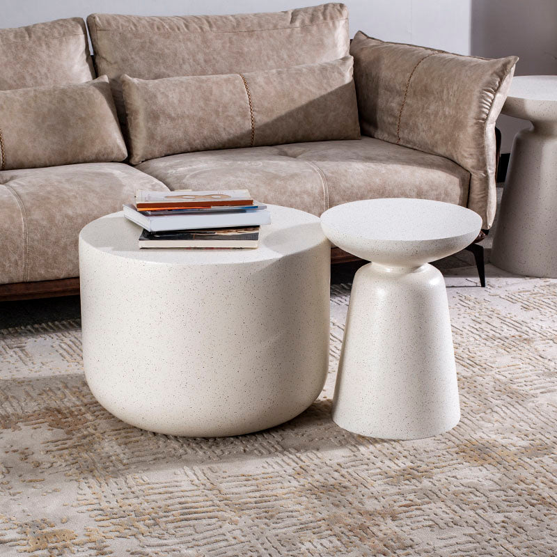 Round White Metal Coffee Table Pedestal 1 Single Cocktail Table