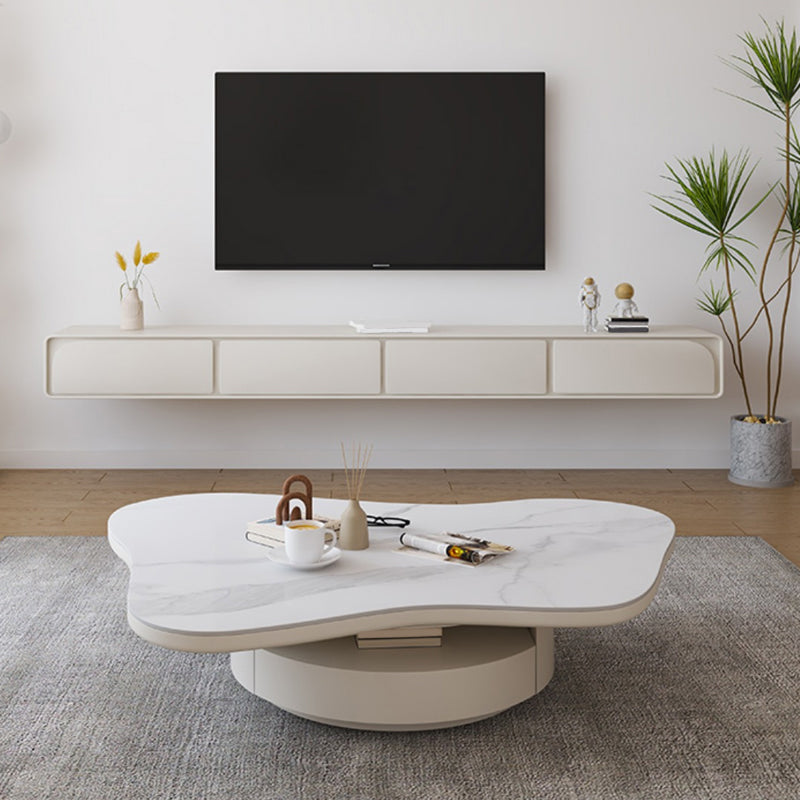 31" Wide Contemporary Coffee Table White Coffee Cocktail Table with Storage