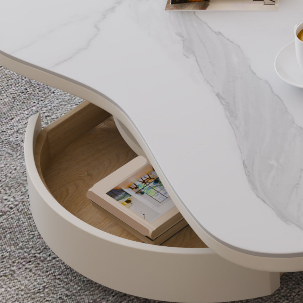 31" Wide Contemporary Coffee Table White Coffee Cocktail Table with Storage