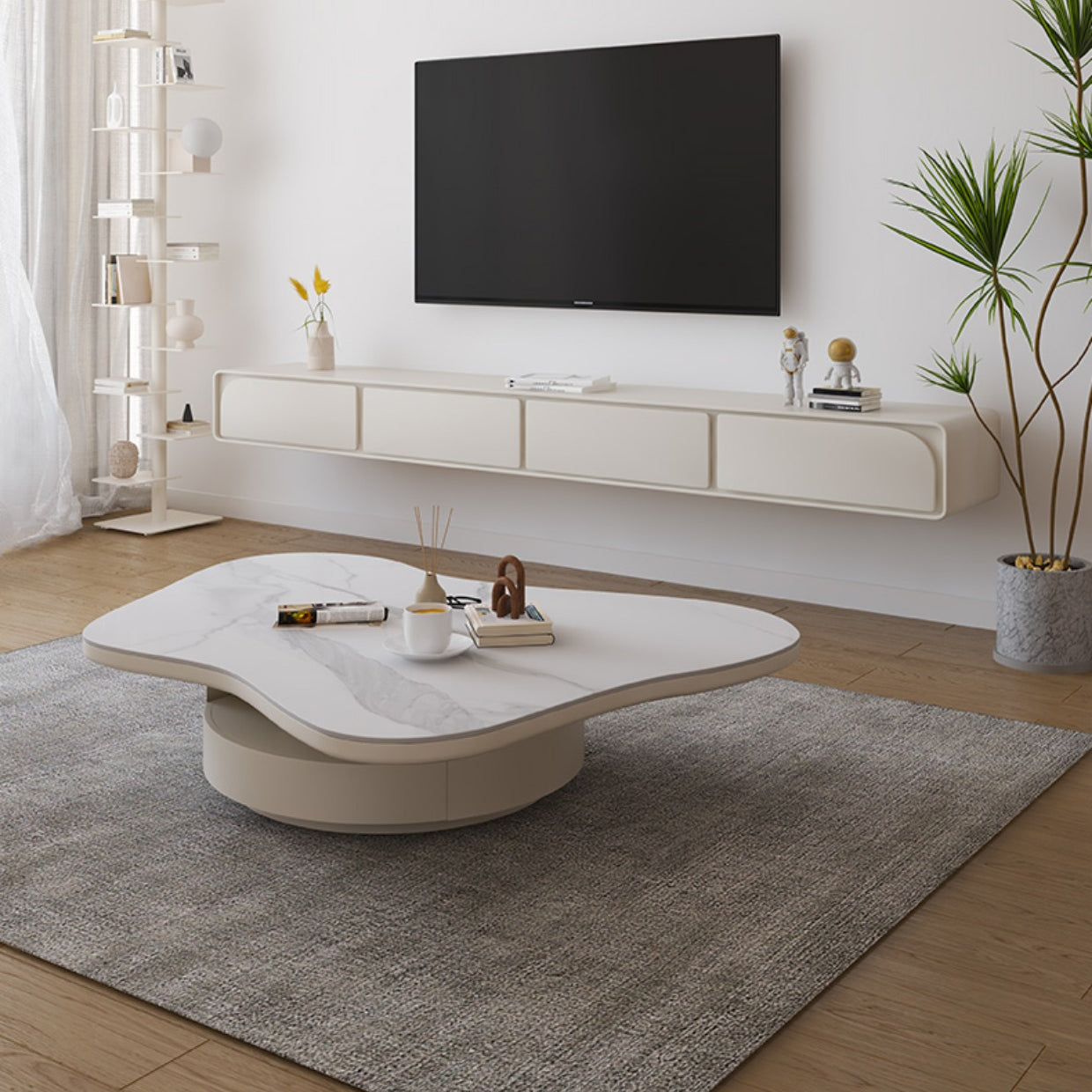 31" Wide Contemporary Coffee Table White Coffee Cocktail Table with Storage