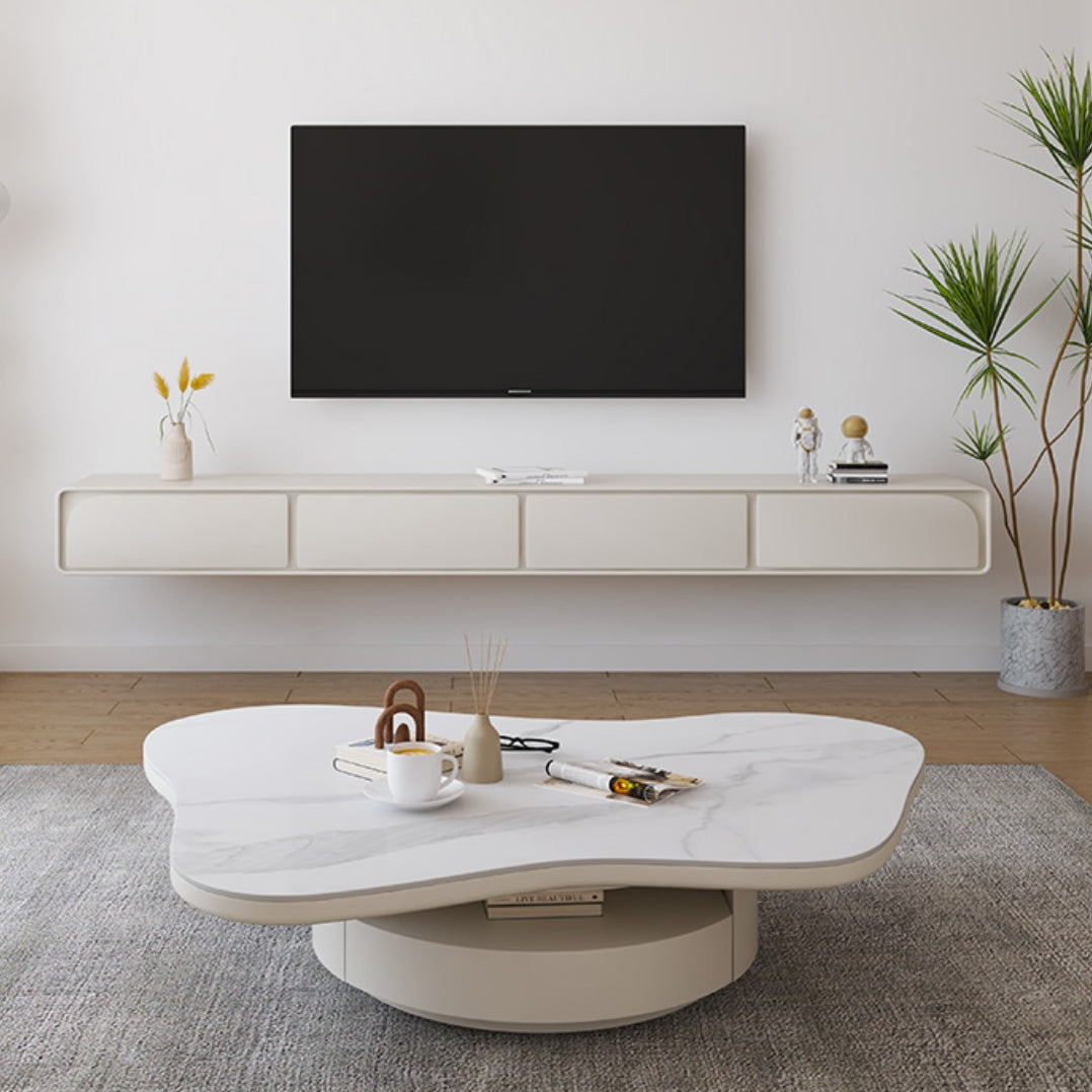 31" Wide Contemporary Coffee Table White Coffee Cocktail Table with Storage