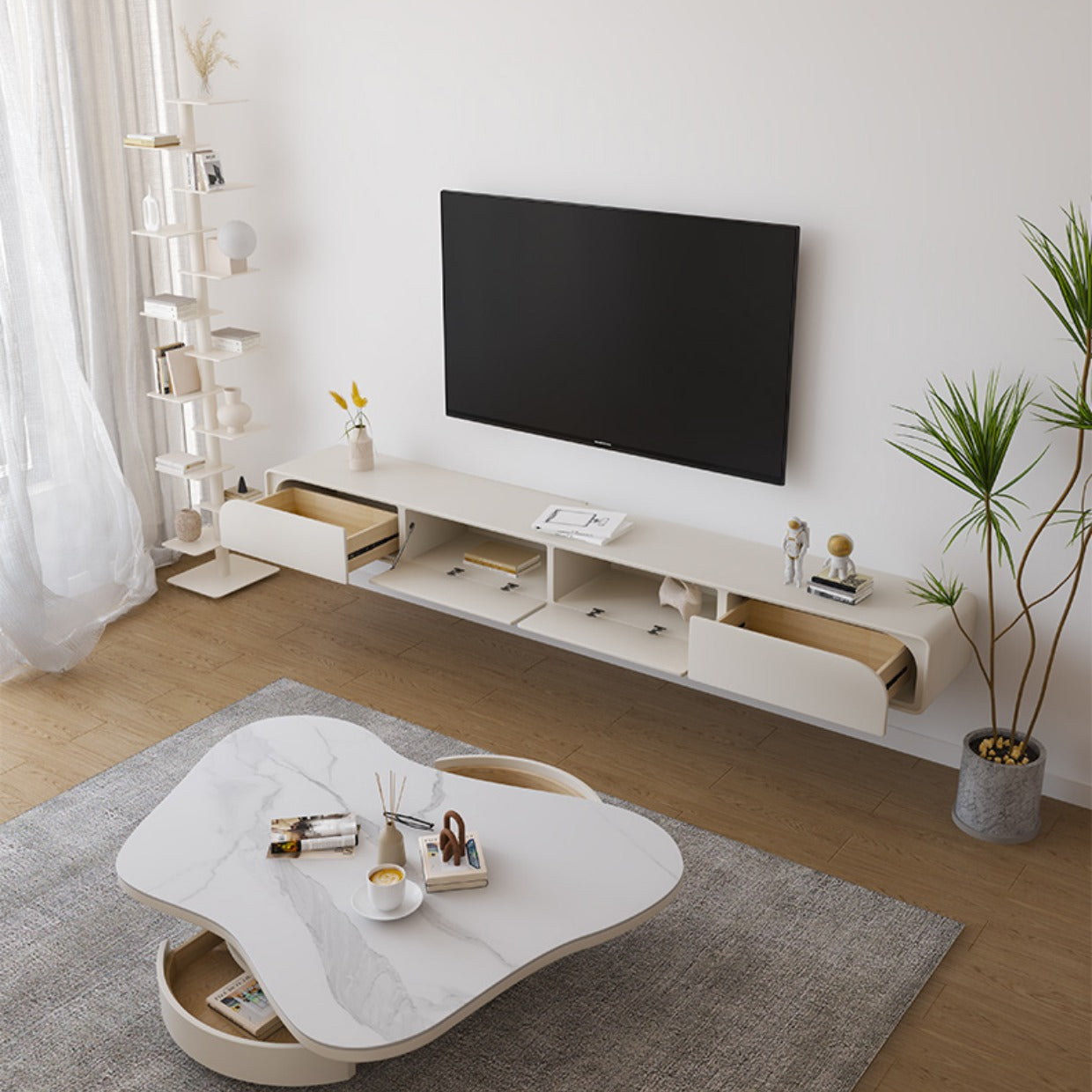 31" Wide Contemporary Coffee Table White Coffee Cocktail Table with Storage