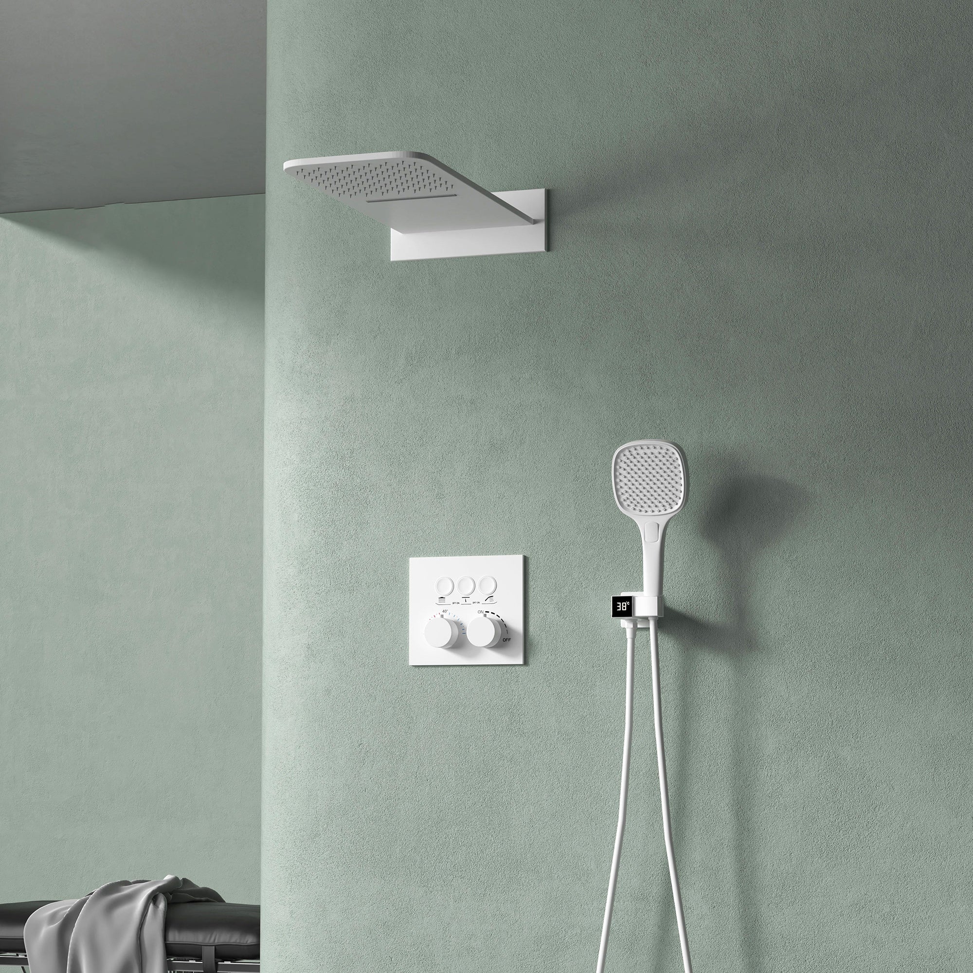 Modern Shower Trim Brass Wall Mounted Temperature Control Shower Combo