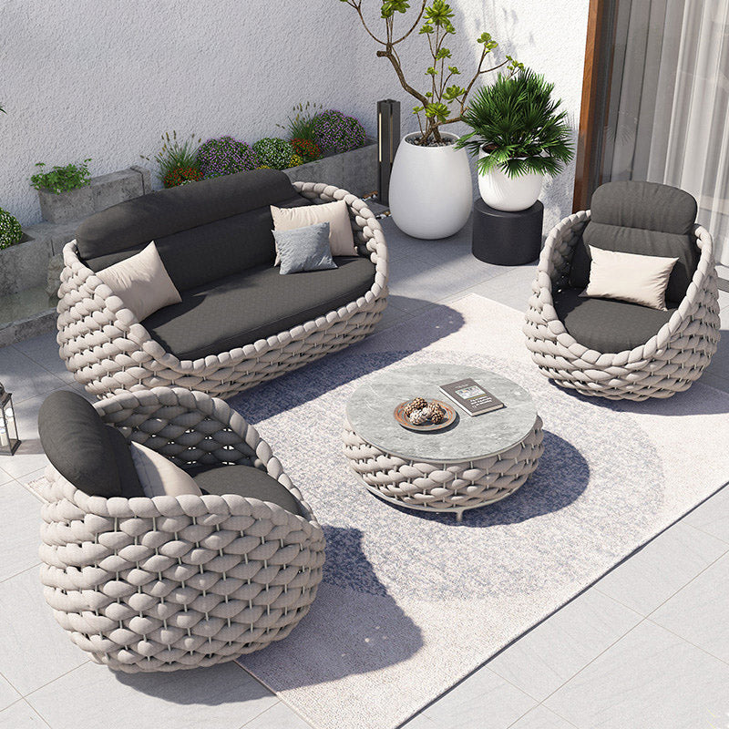 Tropical Outdoor Patio Sofa Fabric White Gray With Cushions Wicker/Rattan