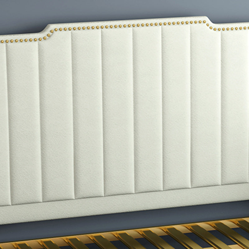 Contemporary Leather Bed Beige Upholstered Bed Frame with Nailhead Trim