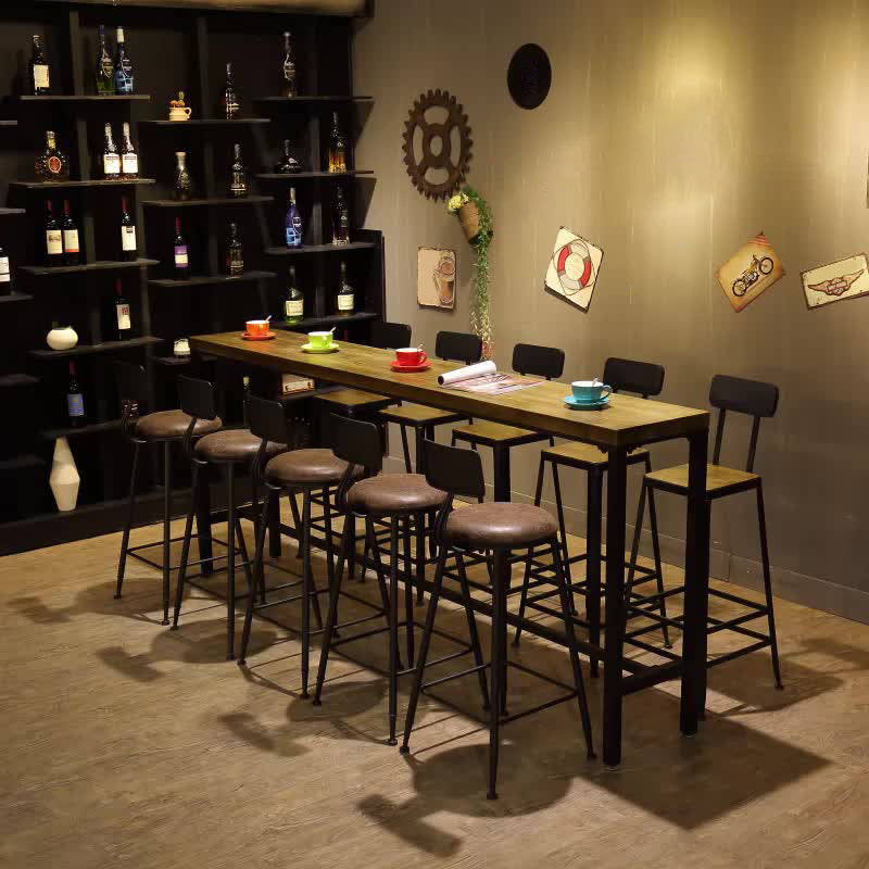 Contemporary Rectangle Bar Dining Table Solid Wood Bar Table in Brown