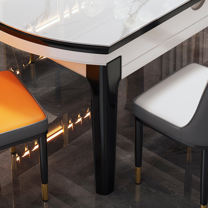 Glossy White Dinette Table with Wooden Legs Contemporary Foldable Dining Table for Home