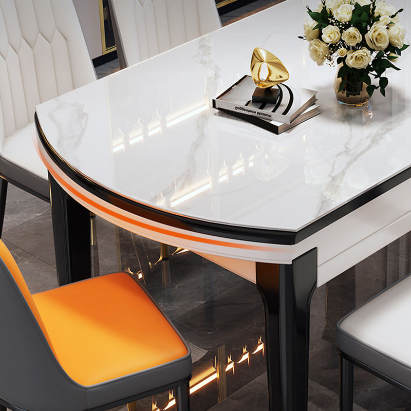 Glossy White Dinette Table with Wooden Legs Contemporary Foldable Dining Table for Home