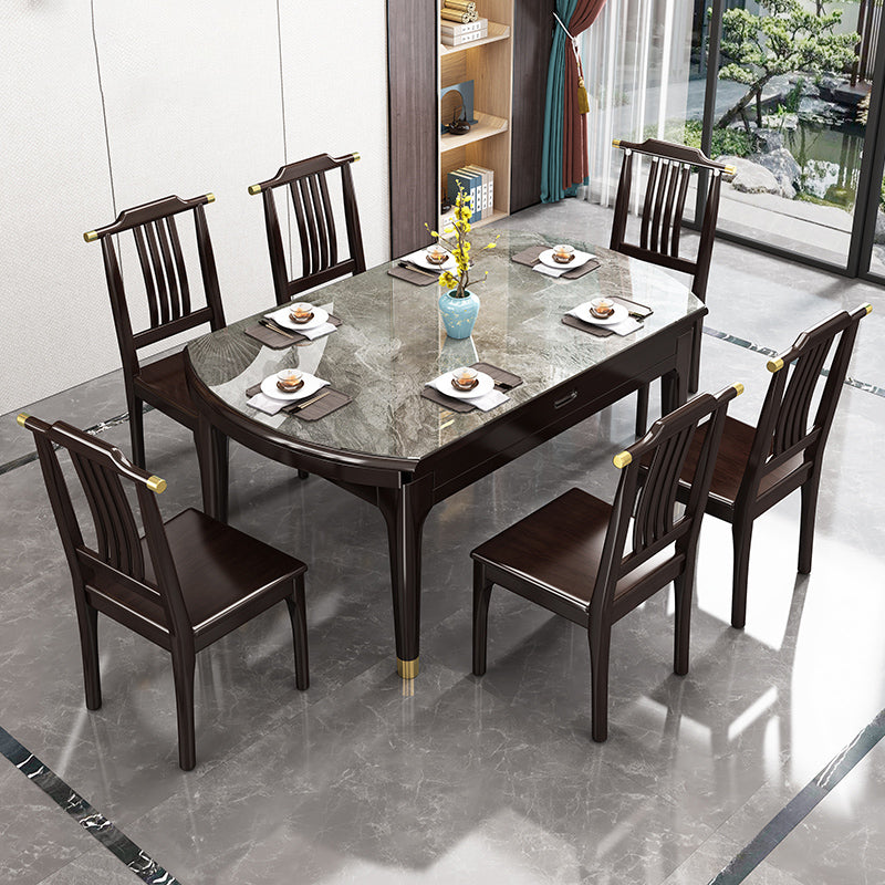 Modern Simple Dining Table Sintered Stone Dinner Table with Wood Legs