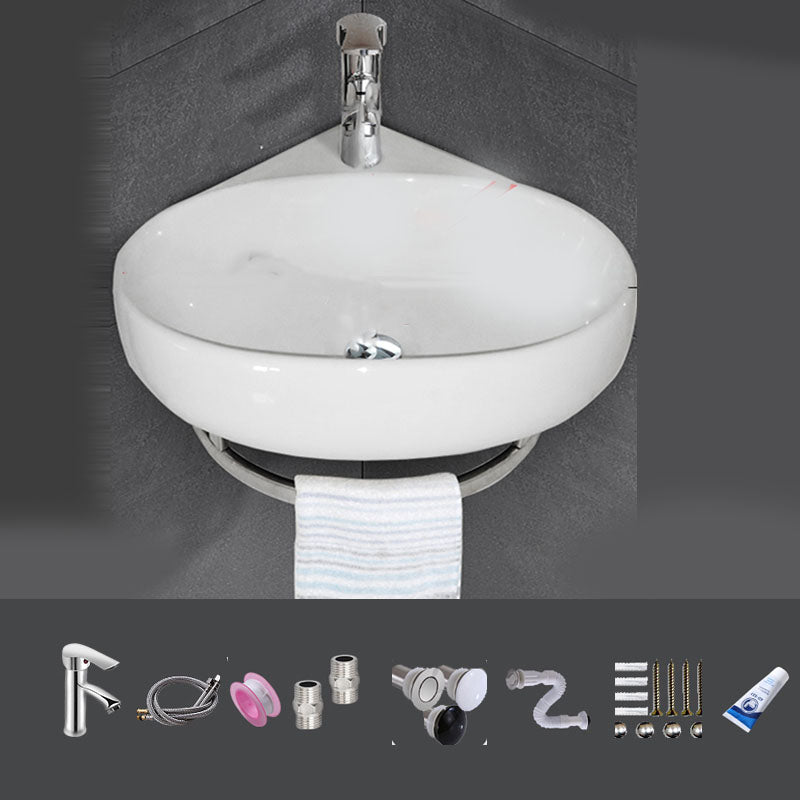Bathroom Sink White Ceramic Wall-mounted Mirror Faucet Anti-spill Sink