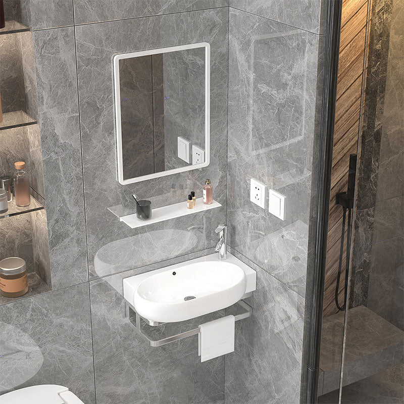 Bathroom Sink White Ceramic Wall-mounted Mirror Faucet Anti-spill Sink