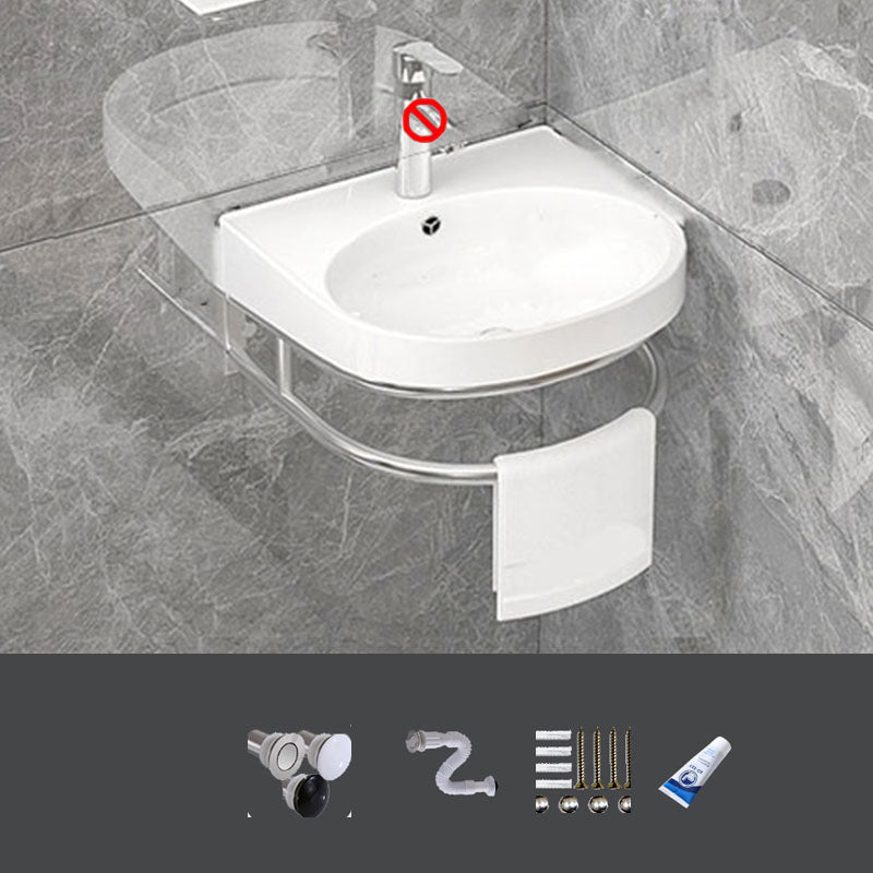 Bathroom Sink White Ceramic Wall-mounted Mirror Faucet Anti-spill Sink