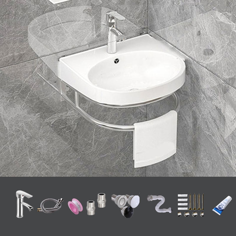 Bathroom Sink White Ceramic Wall-mounted Mirror Faucet Anti-spill Sink