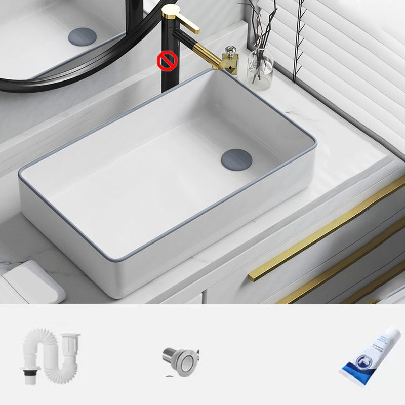 Bathroom Sink Ceramic Rectangular Faucet Single Rod Handle Sink