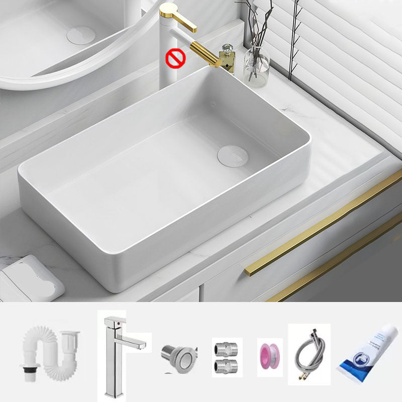 Bathroom Sink Ceramic Rectangular Faucet Single Rod Handle Sink