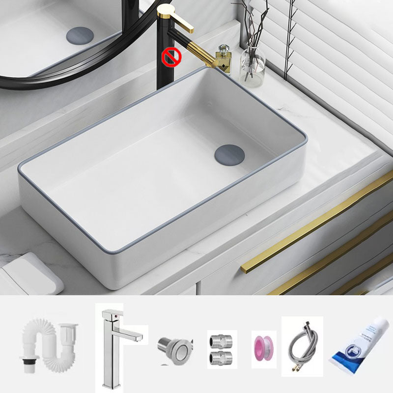 Bathroom Sink Ceramic Rectangular Faucet Single Rod Handle Sink