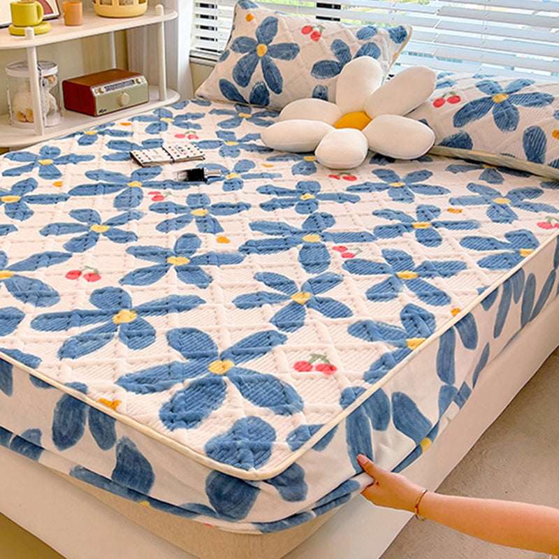 Fashionable Fitted Sheet Floral Pattern Non-Pilling Fade Resistant Flannel Fitted Sheet