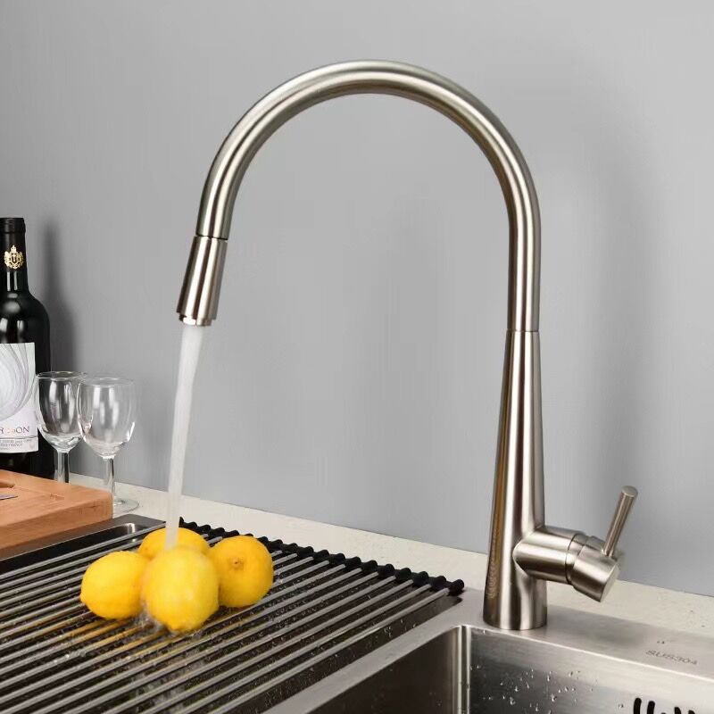Modern Pull Out One Handle Kitchen Faucet Low Profile Filler with Sprayer