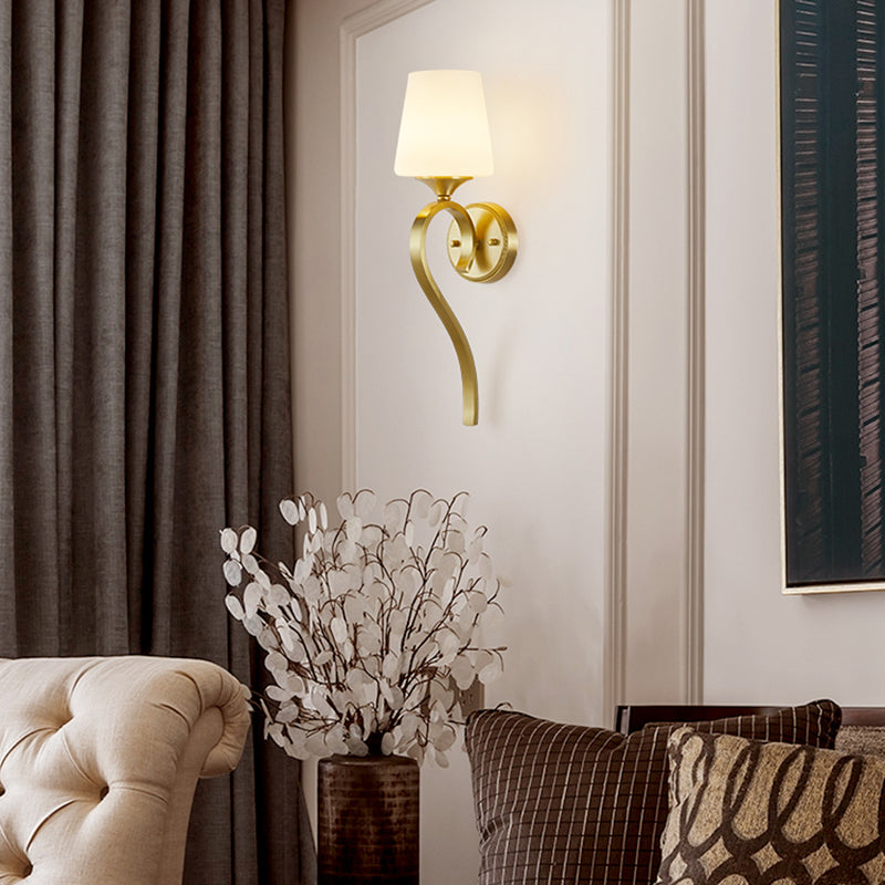 1-Light Wall Lamp Copper Wall Mount Lamp with Glass Shade for Living Room