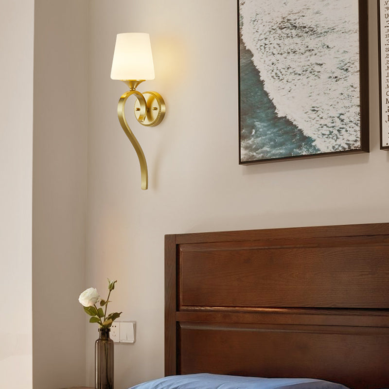 1-Light Wall Lamp Copper Wall Mount Lamp with Glass Shade for Living Room