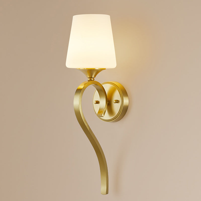 1-Light Wall Lamp Copper Wall Mount Lamp with Glass Shade for Living Room