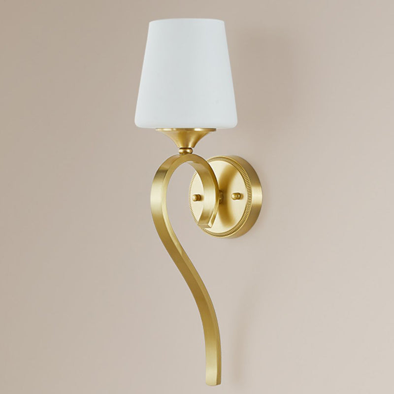 1-Light Wall Lamp Copper Wall Mount Lamp with Glass Shade for Living Room