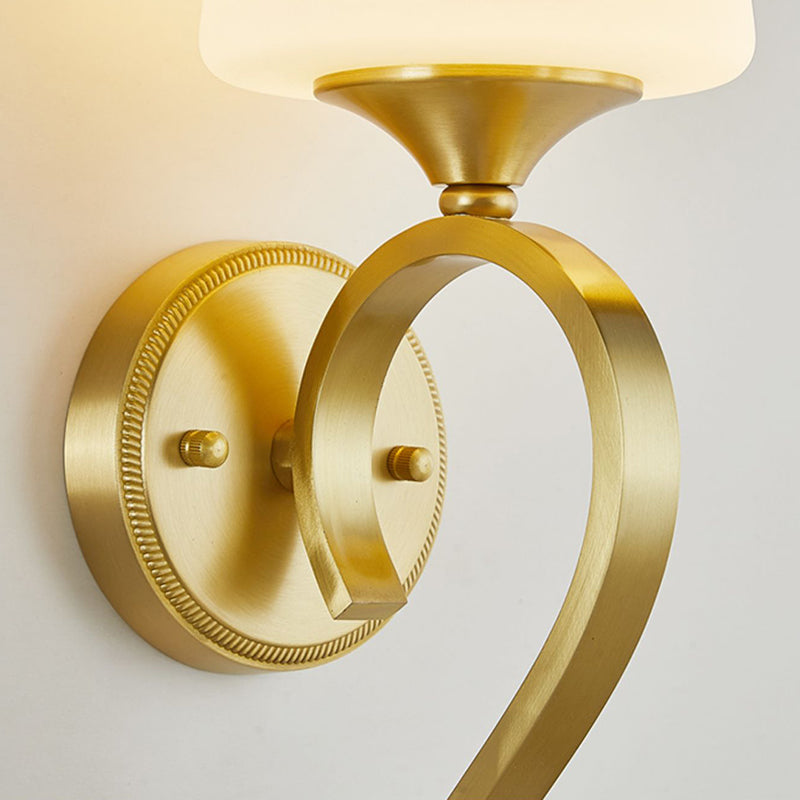 1-Light Wall Lamp Copper Wall Mount Lamp with Glass Shade for Living Room