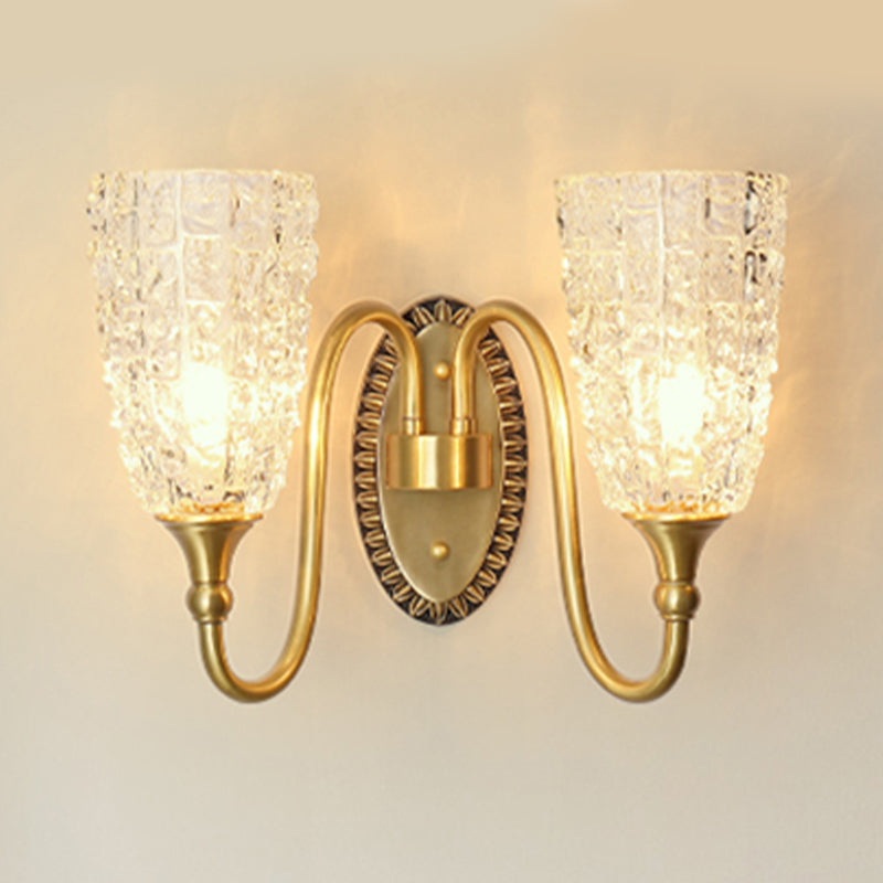 Modern Style Wall Lamp Copper Wall Mount Lamp with Glass Shade for Living Room