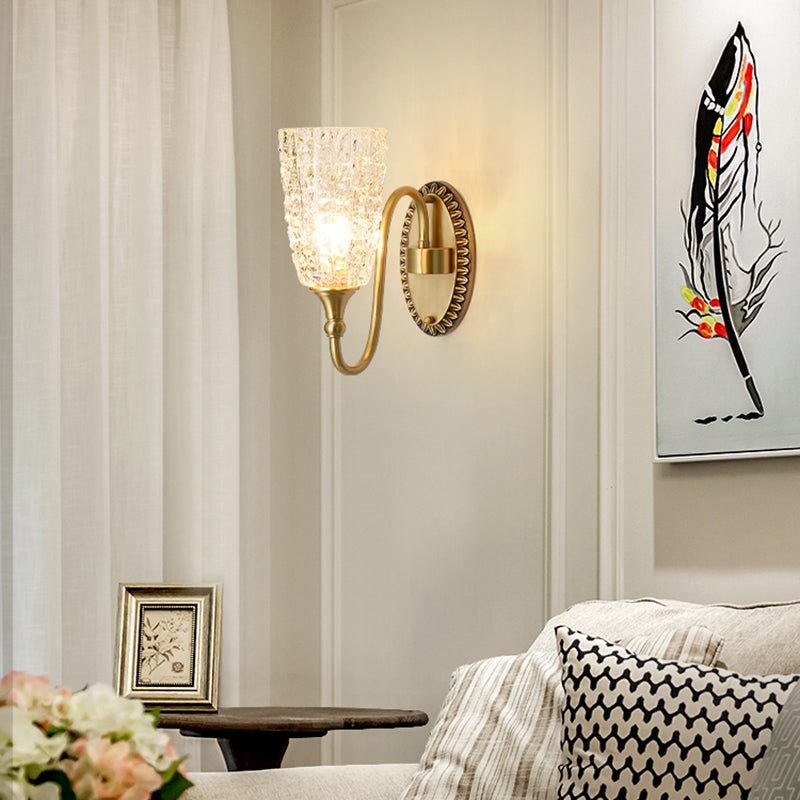 Modern Style Wall Lamp Copper Wall Mount Lamp with Glass Shade for Living Room