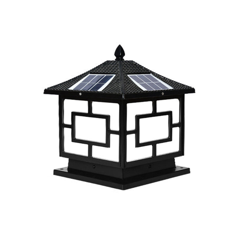 Contemporary Metal Pillar Lamp Square Shape Outdoor Waterproof Light with Acrylic Shade