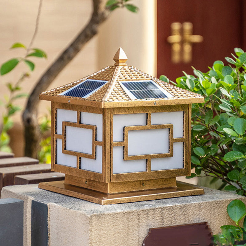 Contemporary Metal Pillar Lamp Square Shape Outdoor Waterproof Light with Acrylic Shade
