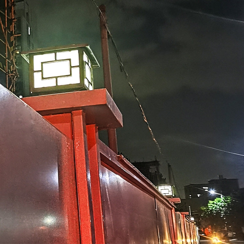 LED Contemporary Metal Pillar Lamp Square Shape Outdoor Waterproof Light