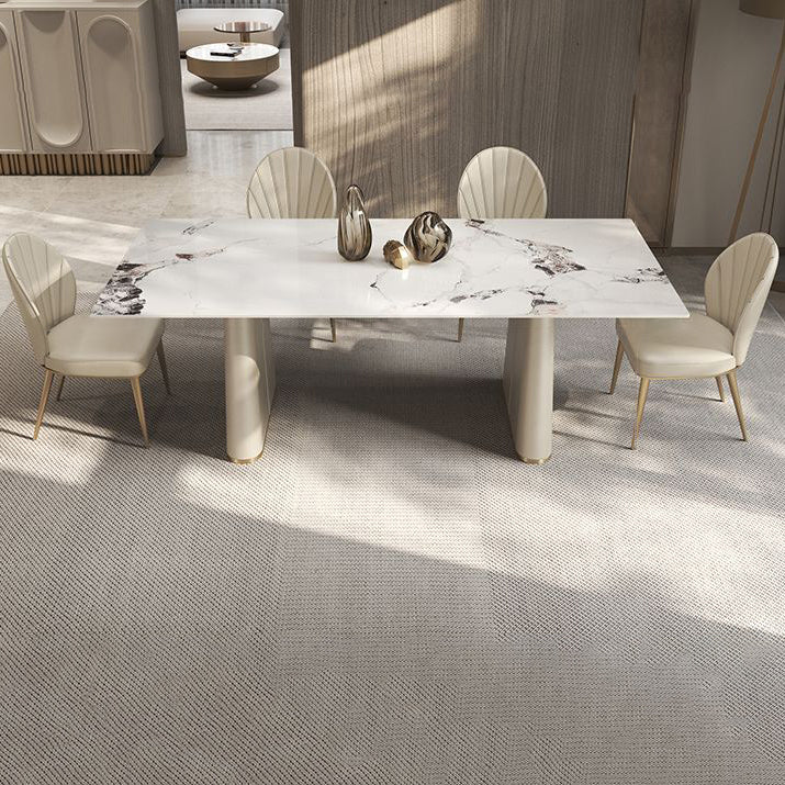 Nordic Style 1/4/5/7 Pieces Furniture Rectangle Stone Dining Table Set in White