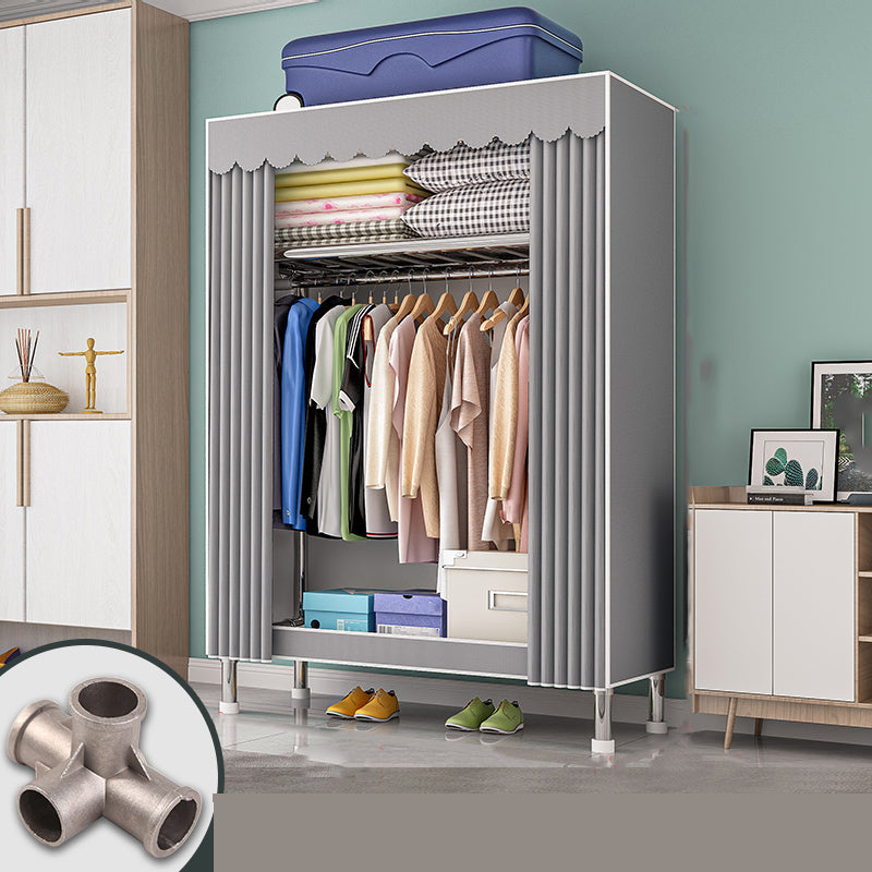 Modern Metal Frame Wardrobe Freestanding Wardrobe with Garment Rod