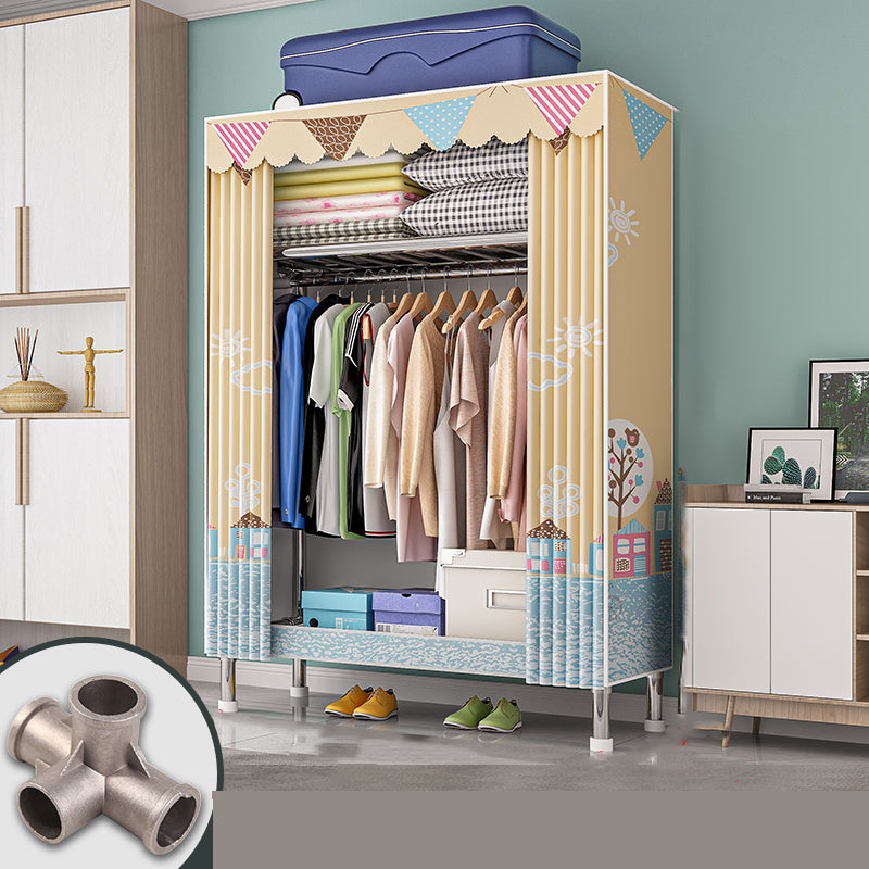 Modern Metal Frame Wardrobe Freestanding Wardrobe with Garment Rod
