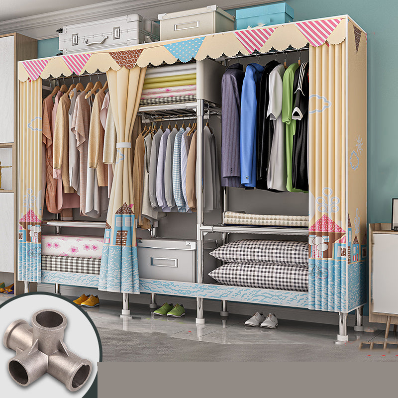 Modern Metal Frame Wardrobe Freestanding Wardrobe with Garment Rod