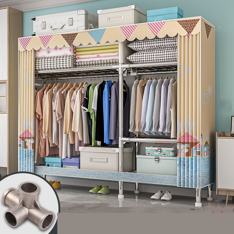 Modern Metal Frame Wardrobe Freestanding Wardrobe with Garment Rod