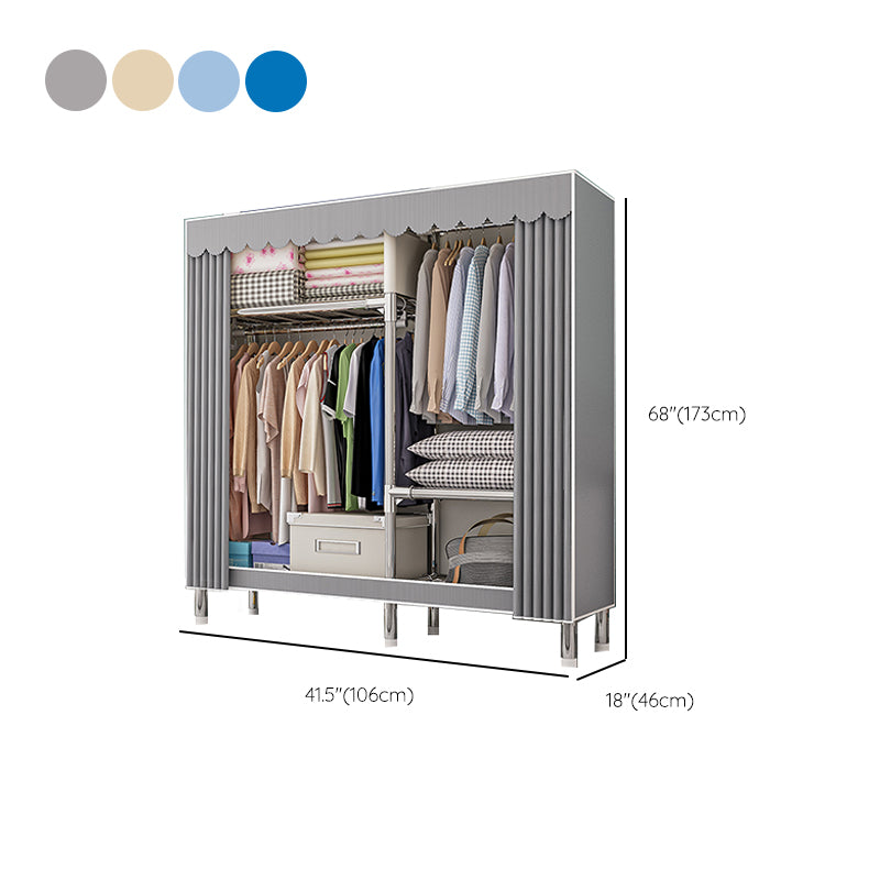 Modern Metal Frame Wardrobe Freestanding Wardrobe with Garment Rod