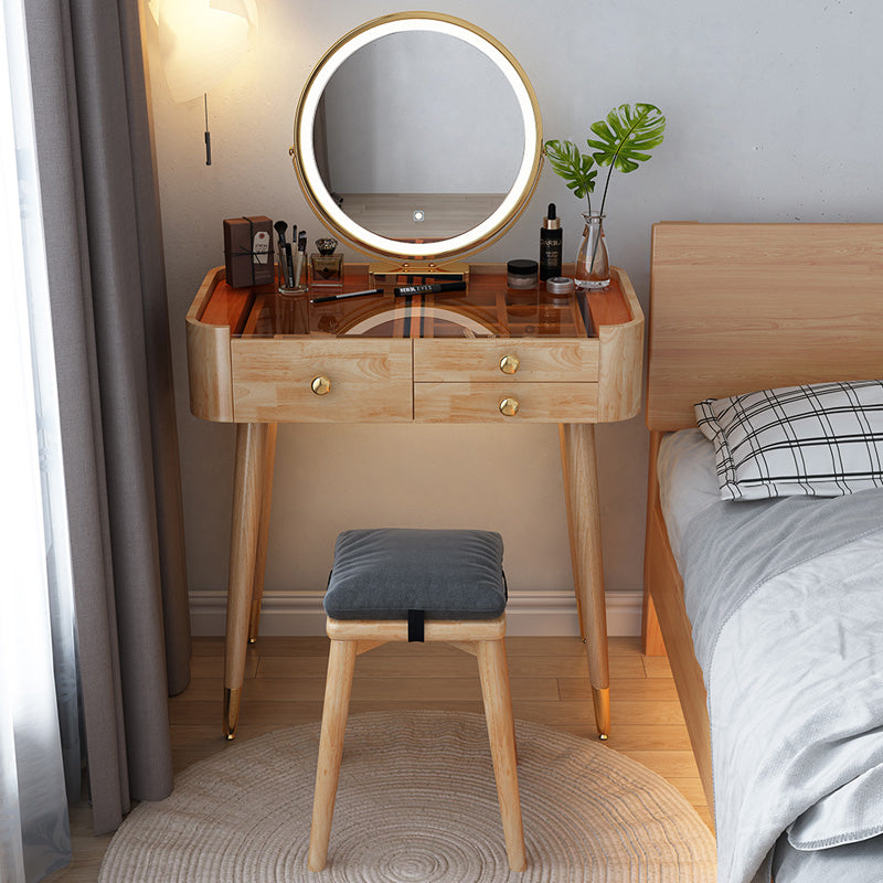 Modern Drawers Dressing Table Solid Wood Dresser Mirrored Vanity Set