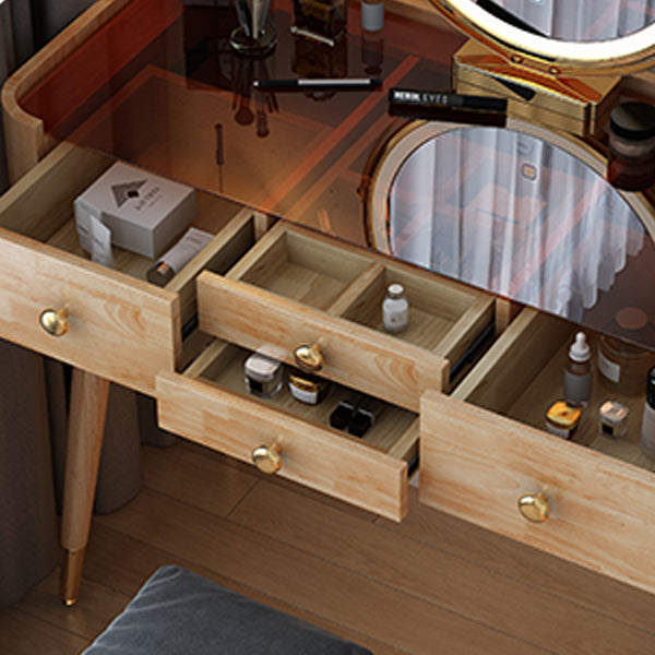 Modern Drawers Dressing Table Solid Wood Dresser Mirrored Vanity Set