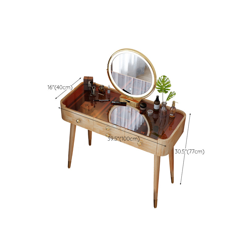Modern Drawers Dressing Table Solid Wood Dresser Mirrored Vanity Set