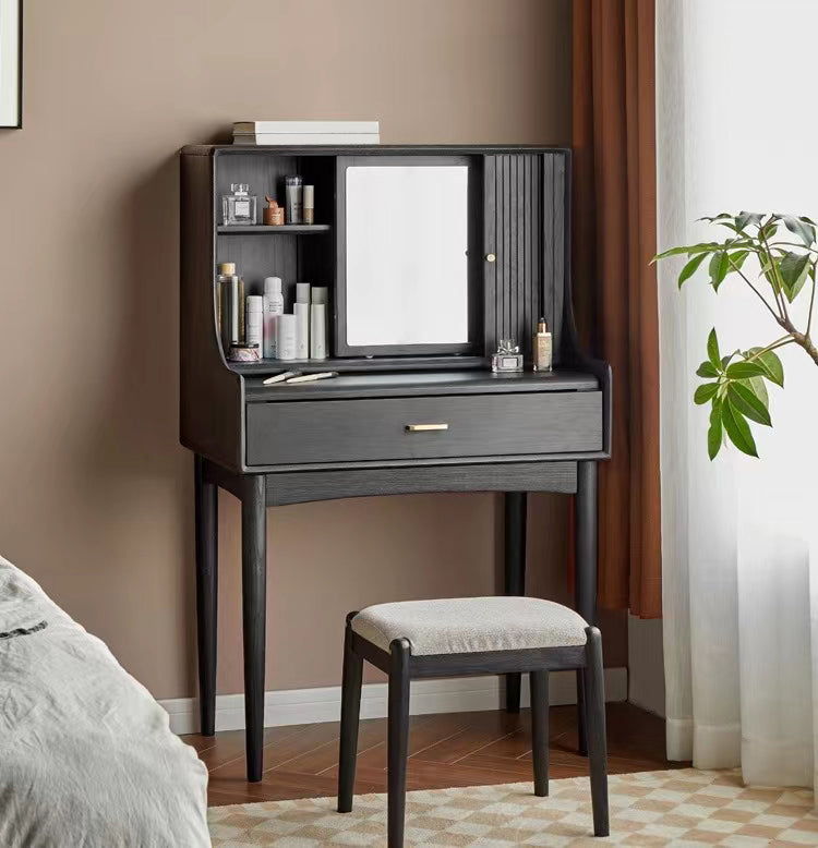 Modern Black Dressing Table Stool Set Wooden Vanity Dressing Table for Bedroom