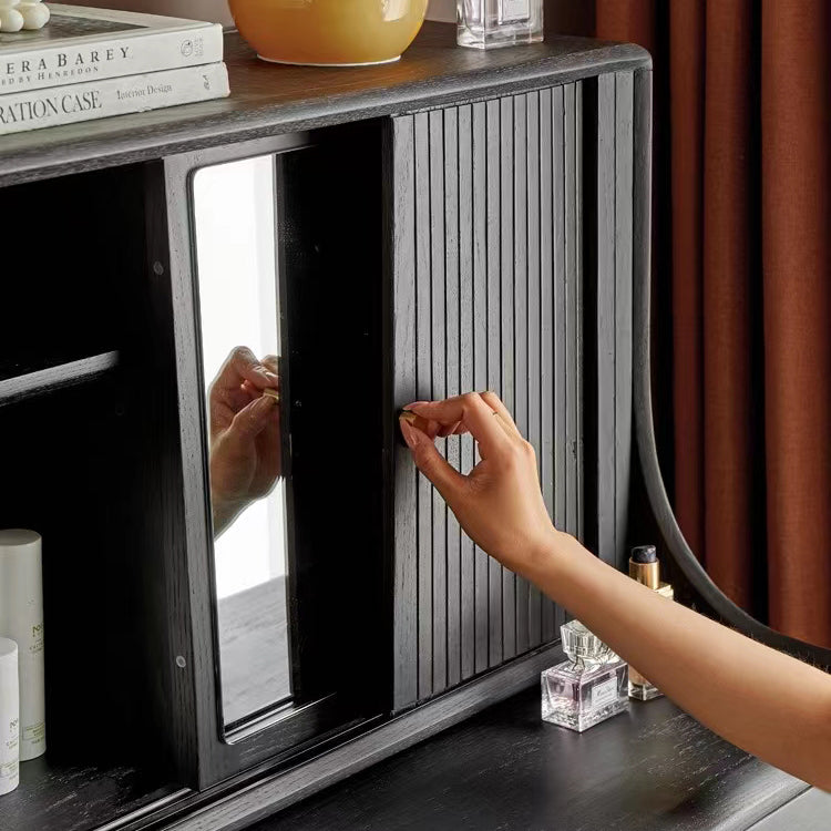 Modern Black Dressing Table Stool Set Wooden Vanity Dressing Table for Bedroom