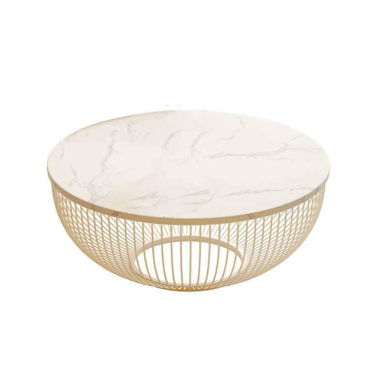 Modern Round Drum Coffee Table Metal Cocktail Table in White