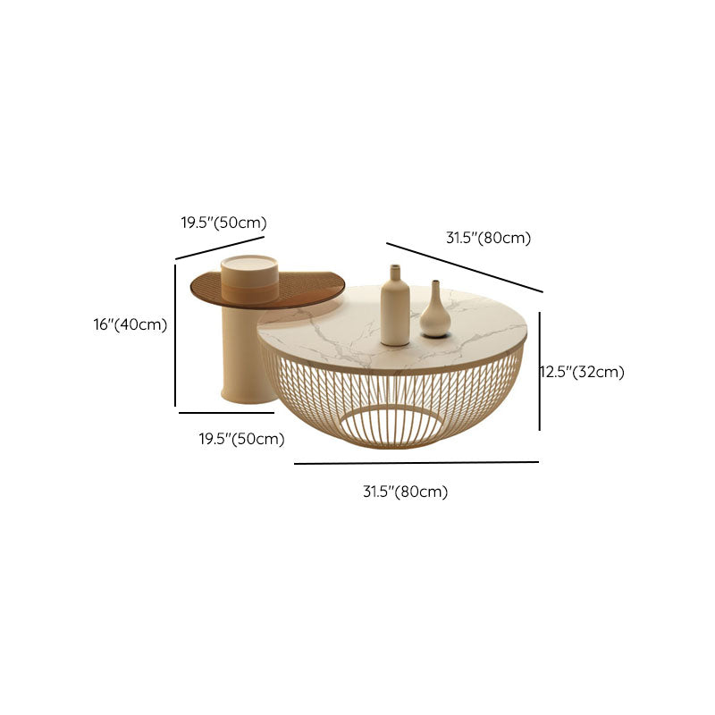 Modern Round Drum Coffee Table Metal Cocktail Table in White