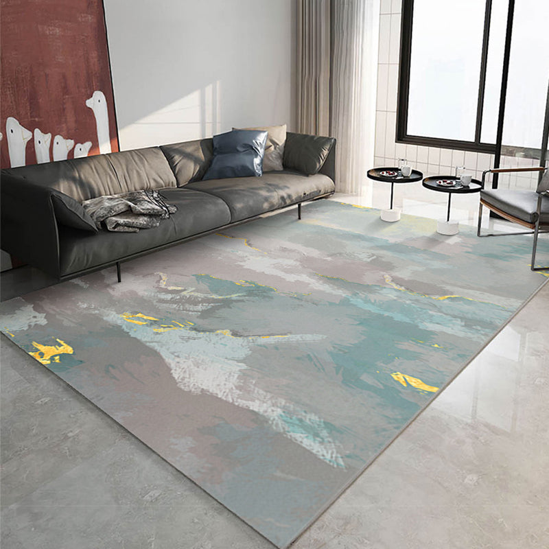 Dark Green Modern Rug Polyester Abstract Graphic Rug Washable Rug for Home Decor