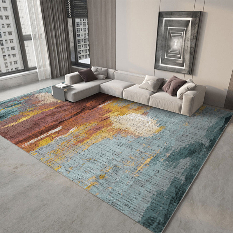 Dark Green Modern Rug Polyester Abstract Graphic Rug Washable Rug for Home Decor