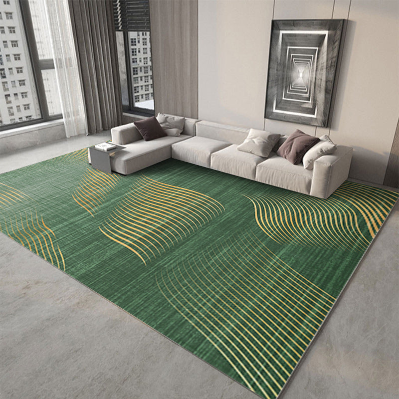 Dark Green Modern Rug Polyester Abstract Graphic Rug Washable Rug for Home Decor